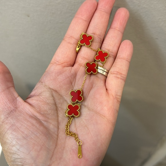 VCA-style Vintage Alhambra bracelet Carnelian 5 motifs - Picture 3 of 4